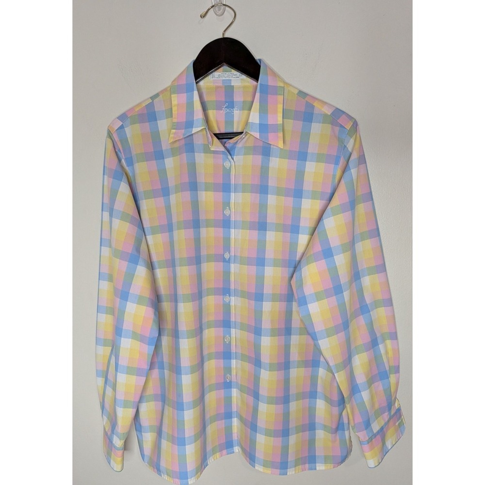 Foxcroft Wrinkle Free Button Shirt Top Pastel Plaid Size 14 Preppy Classic